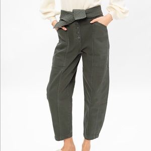 Ulla Johnson Otto Tie Waist Trousers Jeans Peat Green 00 NEVER WORN